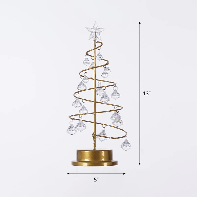 Lampe de nuit LED en forme d'arbre de noël, finition dorée, lampe de Table décorative à batterie en métal avec cristaux ac...
