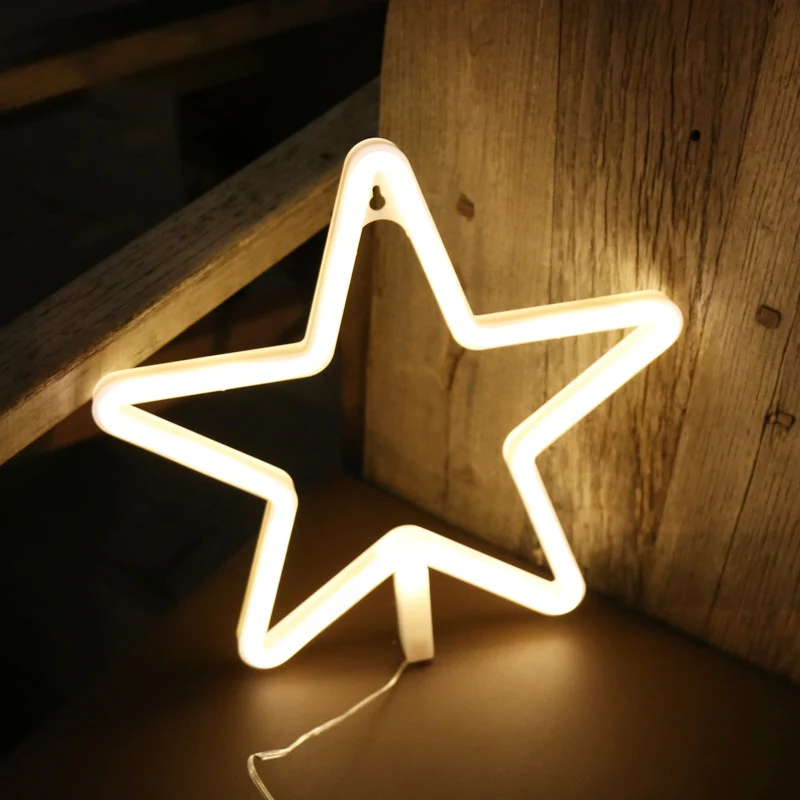 Lampe de nuit murale LED en plastique avec cadre en forme d'étoile, lampe de table de chevet blanche pour la décoration Cl...
