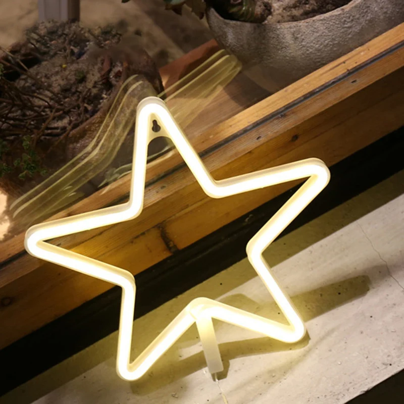 Lampe de nuit murale LED en plastique avec cadre en forme d'étoile, lampe de table de chevet blanche pour la décoration Cl...