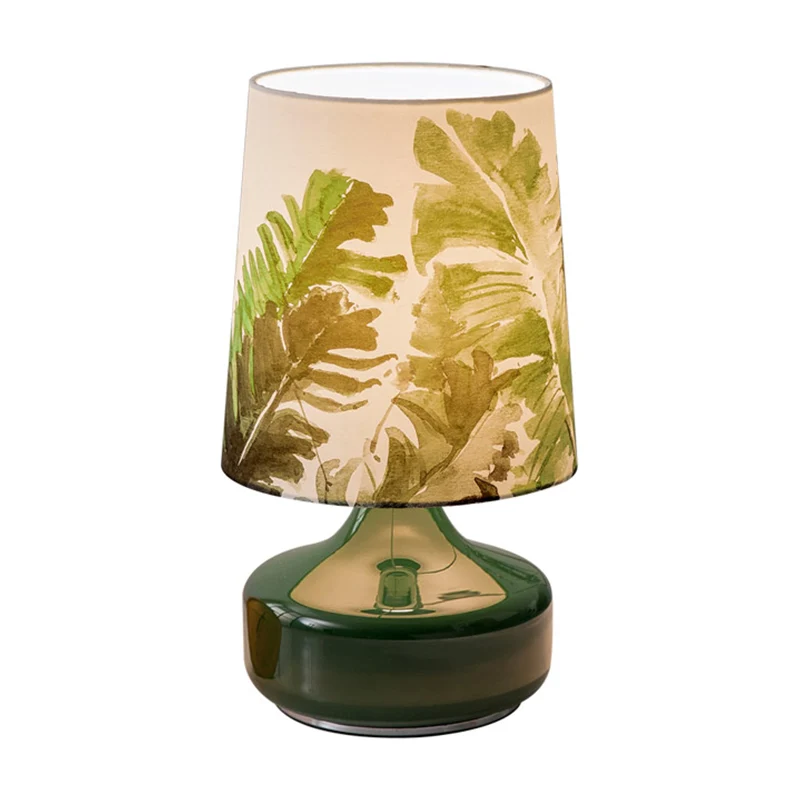 Lampe de nuit nordique en forme de baril, lampe de Table à tête unique en tissu pour chambre à coucher avec motif de feuil...