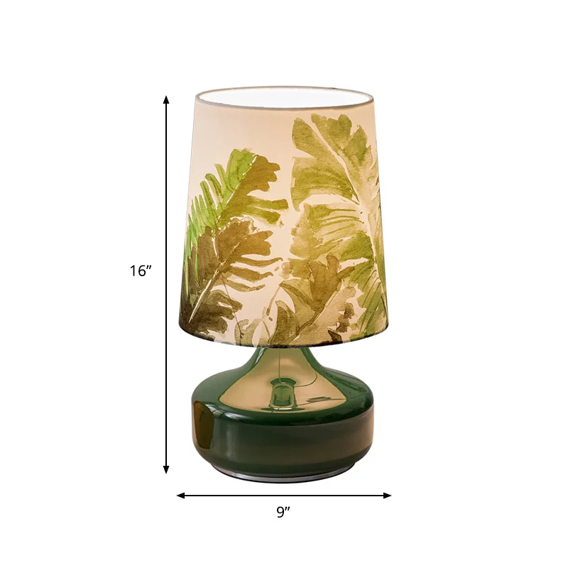 Lampe de nuit nordique en forme de baril, lampe de Table à tête unique en tissu pour chambre à coucher avec motif de feuil...
