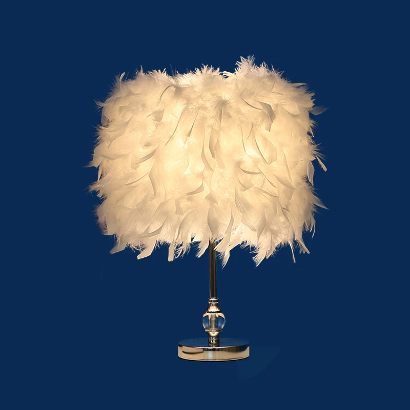 Lampe de nuit Simplicity Drum Feather, éclairage de table de chambre à coucher à 1 lumière en rose/rouge/jaune avec décor...