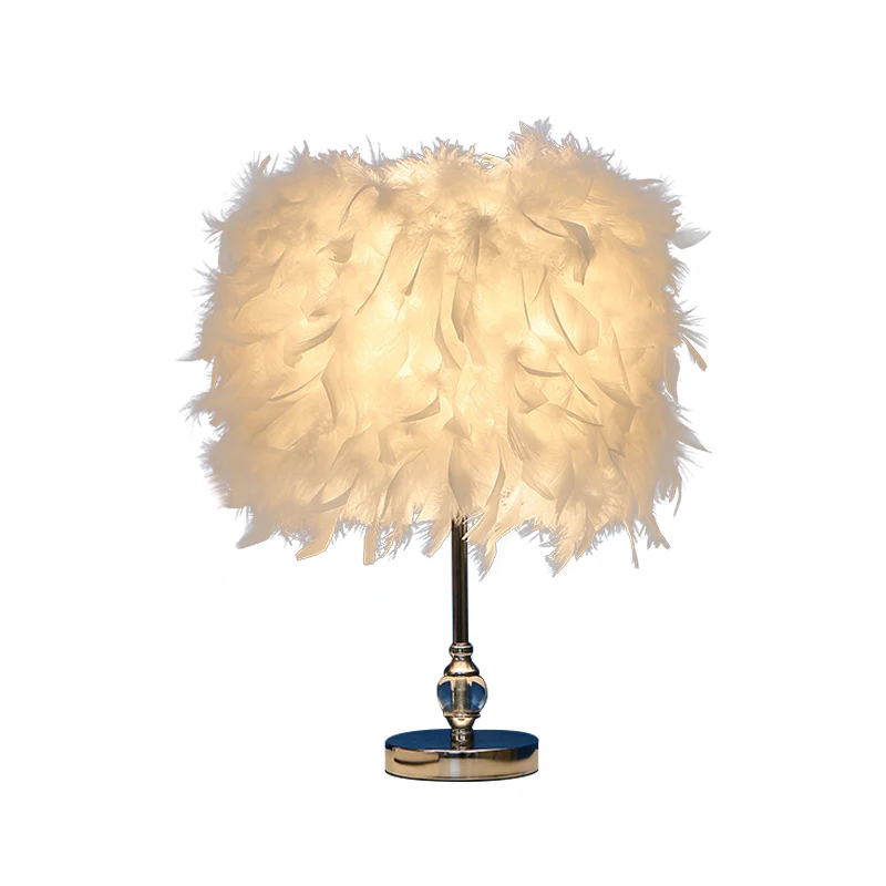 Lampe de nuit Simplicity Drum Feather, éclairage de table de chambre à coucher à 1 lumière en rose/rouge/jaune avec décor...