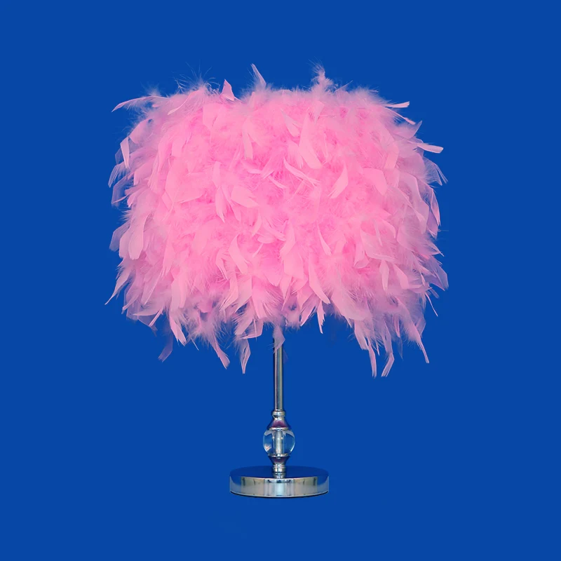 Lampe de nuit Simplicity Drum Feather, éclairage de table de chambre à coucher à 1 lumière en rose/rouge/jaune avec décor...
