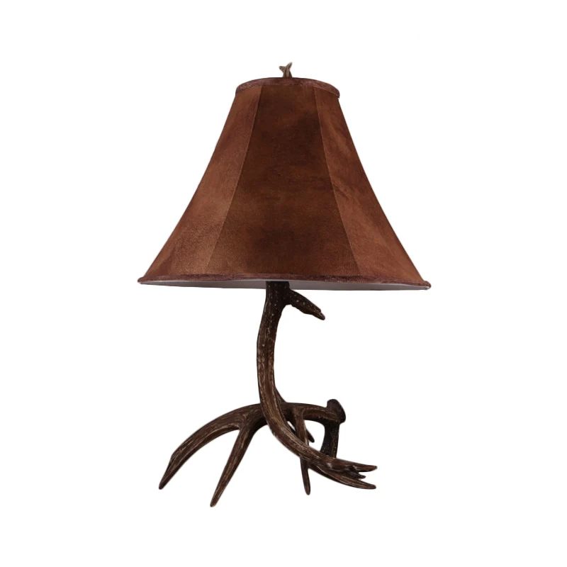 Lampe de nuit évasée large marron en tissu de ferme, lampe de table à 1 tête pour chambre à coucher avec base en bois de c...