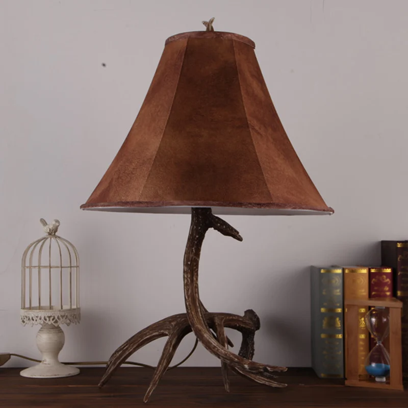 Lampe de nuit évasée large marron en tissu de ferme, lampe de table à 1 tête pour chambre à coucher avec base en bois de c...