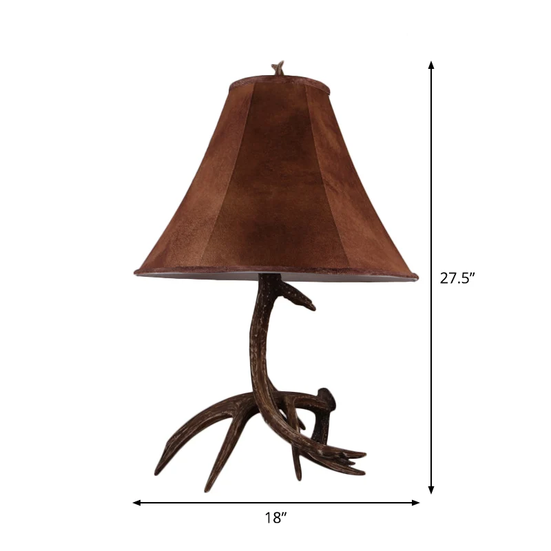 Lampe de nuit évasée large marron en tissu de ferme, lampe de table à 1 tête pour chambre à coucher avec base en bois de c...