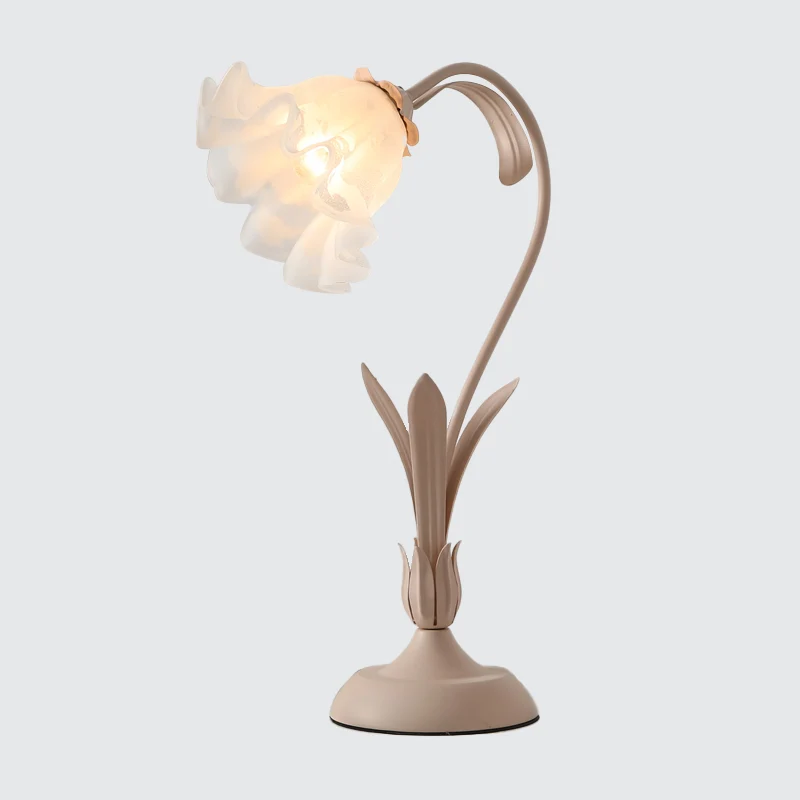 Lampe de nuit en verre blanc givré en forme de fleur, lampe de table pour chambre d'enfant à 1 lumière, rose/vert Clearhalo