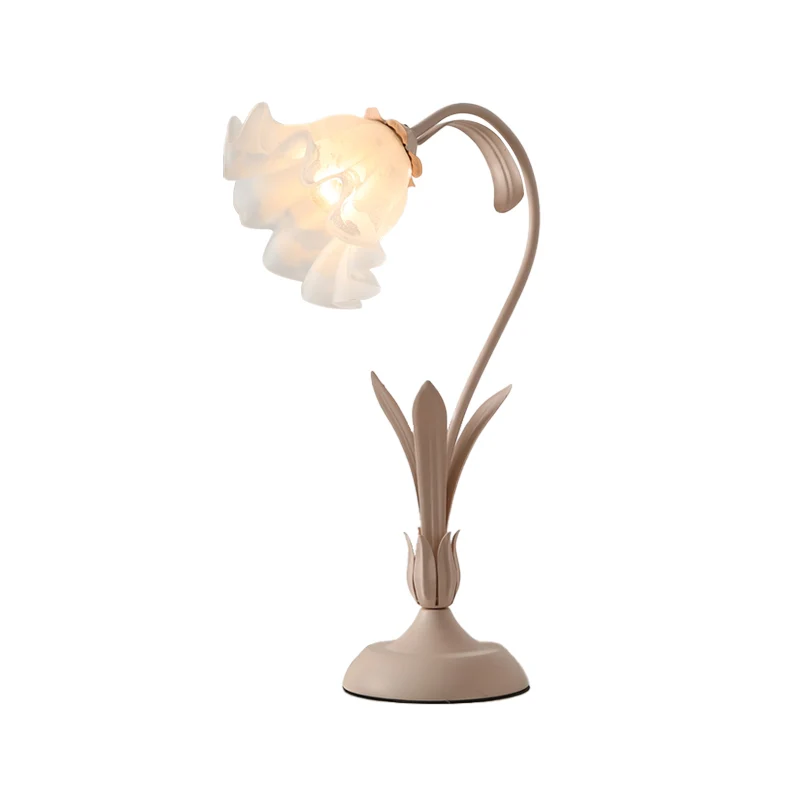 Lampe de nuit en verre blanc givré en forme de fleur, lampe de table pour chambre d'enfant à 1 lumière, rose/vert Clearhalo