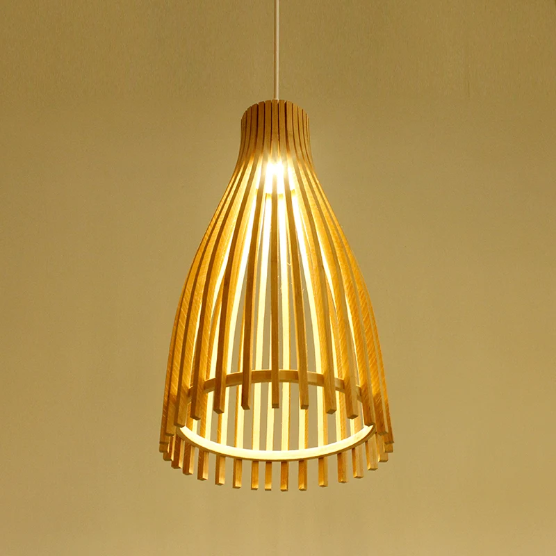 Lampe pendule conique en bande de bambou, plafonnier suspendu japonais à 1 lumière beige pour salon de thé Clearhalo