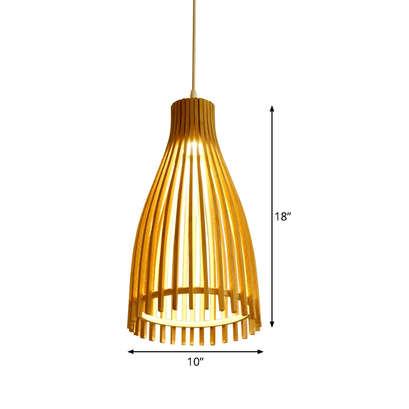 Lampe pendule conique en bande de bambou, plafonnier suspendu japonais à 1 lumière beige pour salon de thé Clearhalo