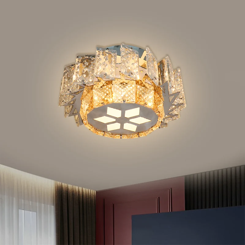 Lampe de plafond contemporaine pour porche et moulin à vent, blocs de cristal transparents, LED, éclairage encastré en nic...