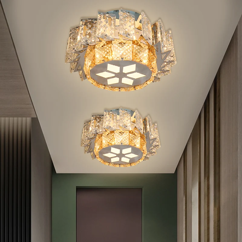 Lampe de plafond contemporaine pour porche et moulin à vent, blocs de cristal transparents, LED, éclairage encastré en nic...