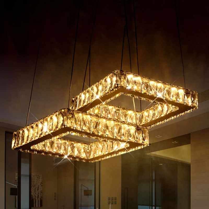Lampe de plafond en cristal insérée carrée minimaliste à pendentif en cristal multi-lumière LED en nickel Clearhalo