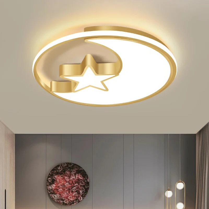 Lampe de plafond dorée de simplicité de lumière de plafonnier de lune et d'étoile en métal pour la chambre d'enfants Clear...
