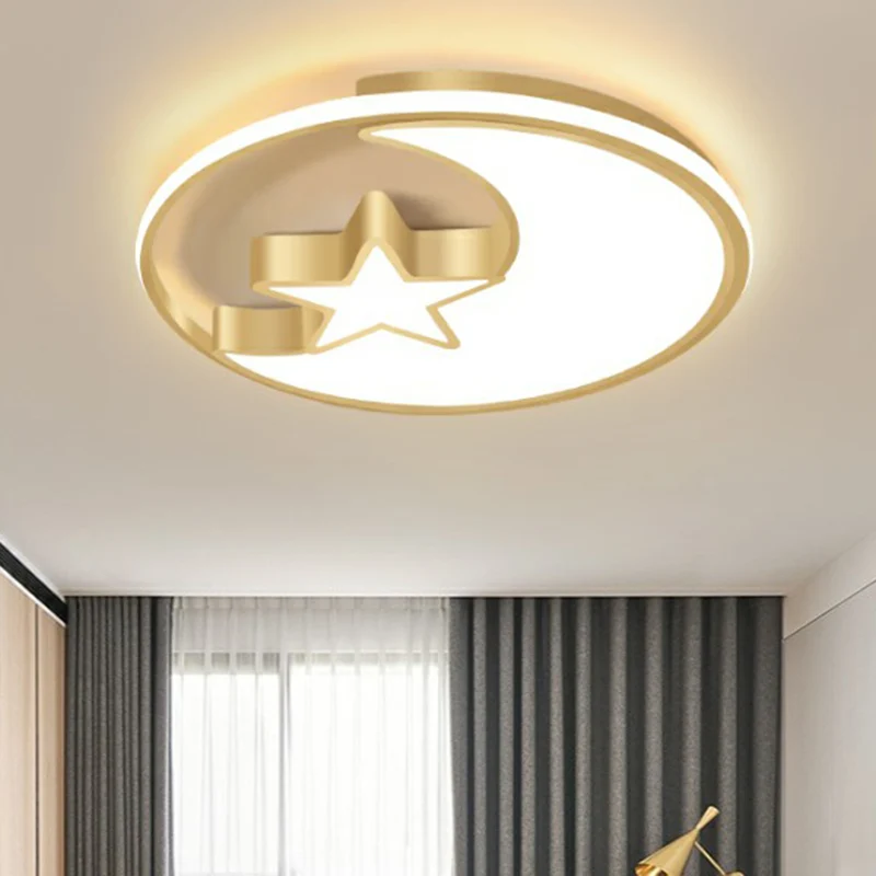 Lampe de plafond dorée de simplicité de lumière de plafonnier de lune et d'étoile en métal pour la chambre d'enfants Clear...