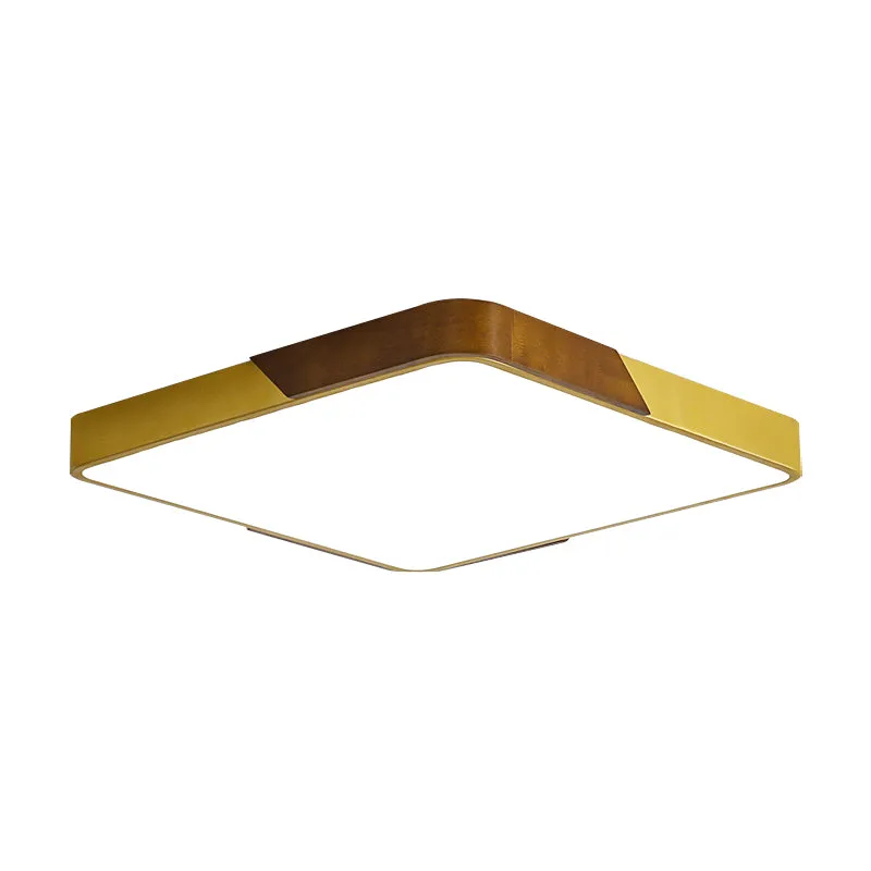 Lampe de plafond encastrée en métal doré et bois avec diffuseur acrylique carré/rectangulaire Plafonnier LED moderne encas...