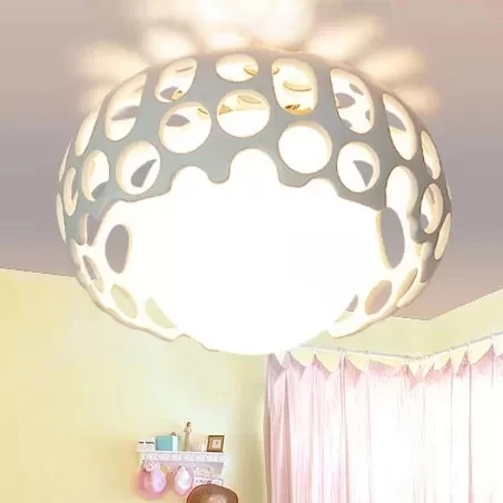 Lampe de plafond en forme de champignon pour chambre de bébé, plafonnier créatif en métal finition blanche Clearhalo
