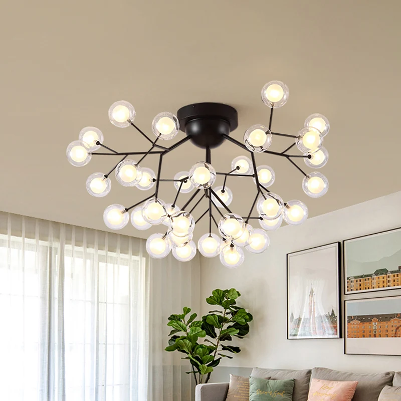 Lampe de plafond moderne en verre et métal, semi-plafonnier pour chambre à coucher, fine brindille, noir Clearhalo