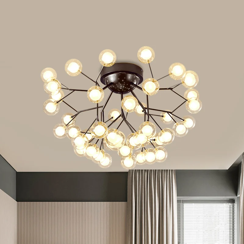 Lampe de plafond moderne en verre et métal, semi-plafonnier pour chambre à coucher, fine brindille, noir Clearhalo