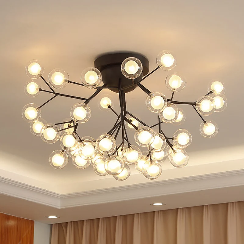 Lampe de plafond moderne en verre et métal, semi-plafonnier pour chambre à coucher, fine brindille, noir Clearhalo