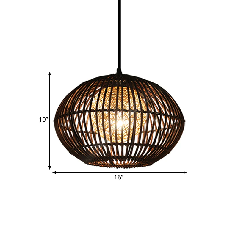 Lampe de plafond de salle à manger à cage sphérique en bambou, suspension à 1 tête de style loft en beige, 16"/21,5" de la...