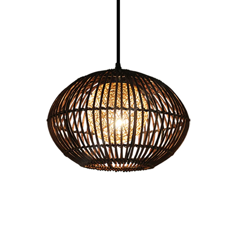Lampe de plafond de salle à manger à cage sphérique en bambou, suspension à 1 tête de style loft en beige, 16"/21,5" de la...