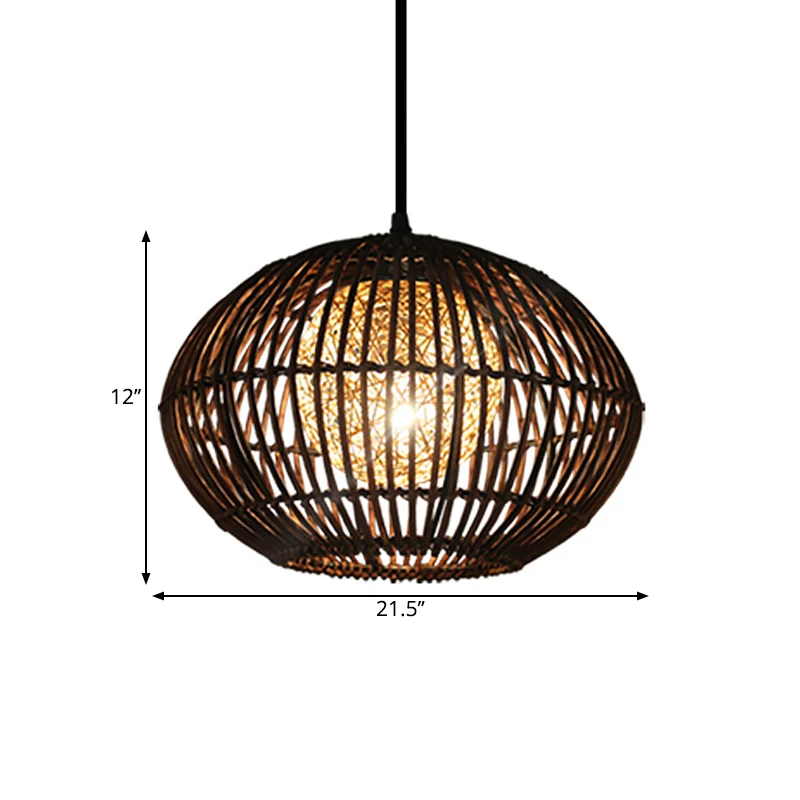 Lampe de plafond de salle à manger à cage sphérique en bambou, suspension à 1 tête de style loft en beige, 16"/21,5" de la...
