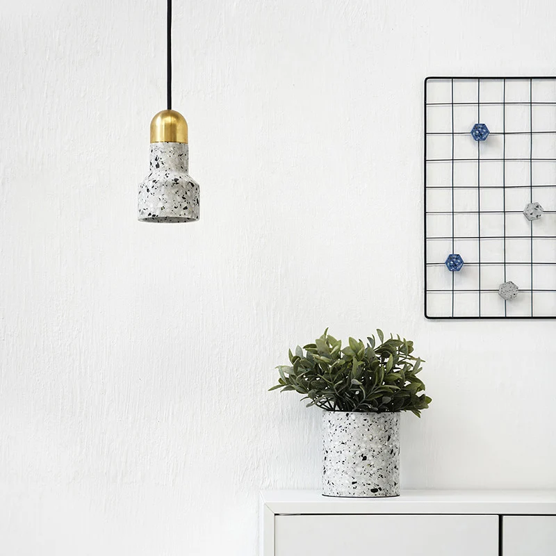 Lampe de poche en forme de salon Suspension éclairage Terrazzo 1 lumière Style nordique pendentif plafonnier Clearhalo