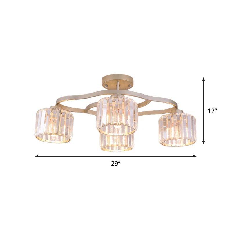 Lampe semi-encastrée à 4/6 ampoules, plafonnier moderne pour salle à manger avec abat-jour en cristal prismatique doré Cle...