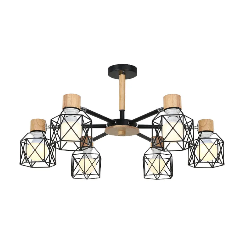 Lampe semi-encastrée en cage en fer nordique, 3/6/8 têtes, noir/vert/or, éclairage suspendu au plafond Clearhalo