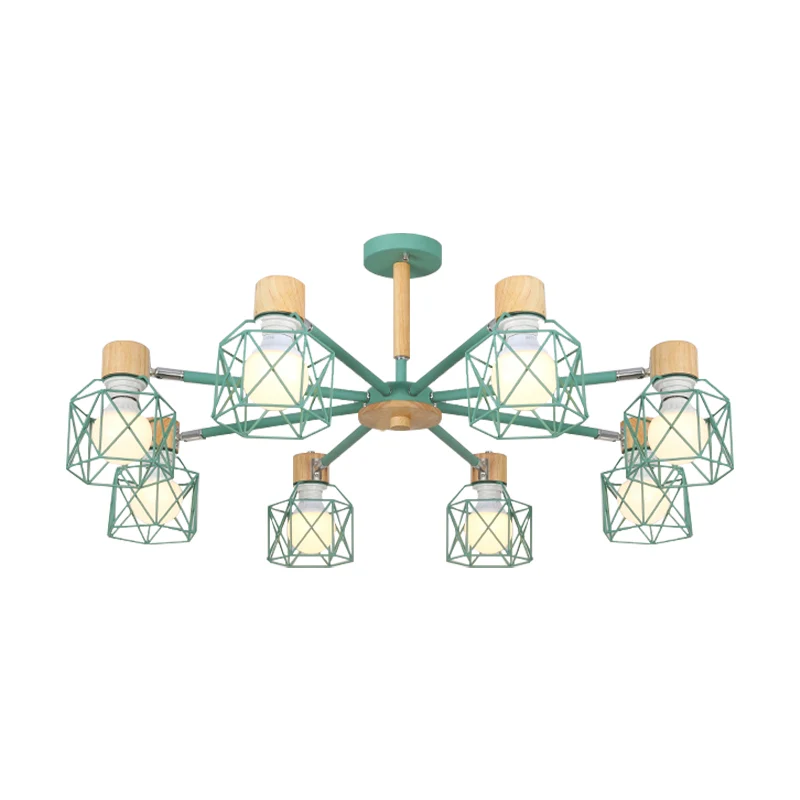 Lampe semi-encastrée en cage en fer nordique, 3/6/8 têtes, noir/vert/or, éclairage suspendu au plafond Clearhalo