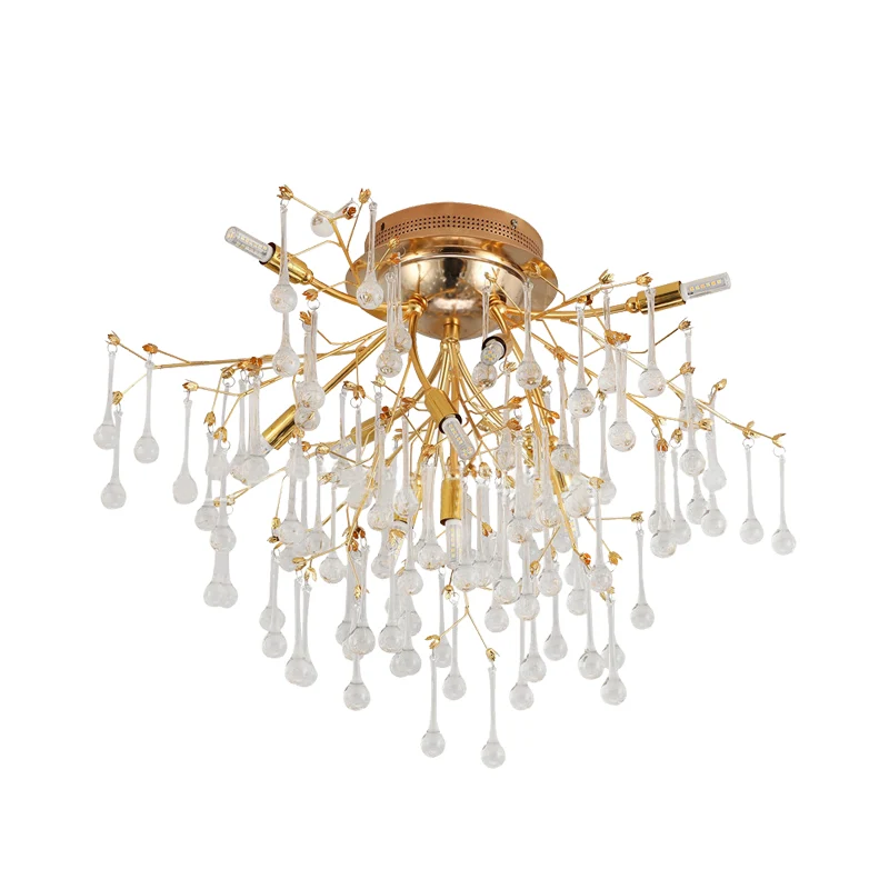 Lampe semi-encastrée Cascade pour chambre à coucher, lampe de plafond traditionnelle en cristal doré à 10 têtes Clearhalo
