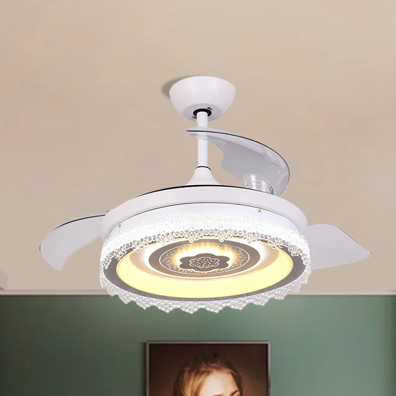 Lampe semi-encastrée circulaire de 42 po de largeur, acrylique moderniste, blanc, 3 pales, lampe suspendue à LED avec garn...