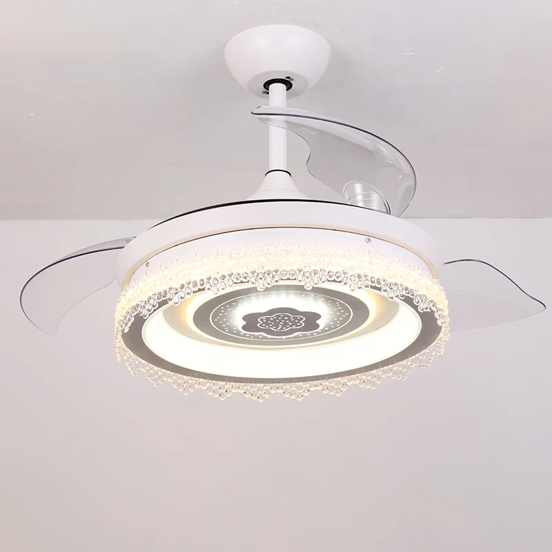 Lampe semi-encastrée circulaire de 42 po de largeur, acrylique moderniste, blanc, 3 pales, lampe suspendue à LED avec garn...