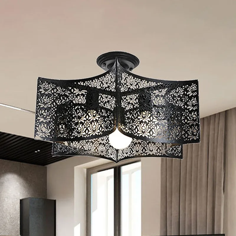Lampe semi-encastrée au design tambour noir avec cadre en fil métallique rétro vintage métallique à 3 têtes pour foyer, 16...