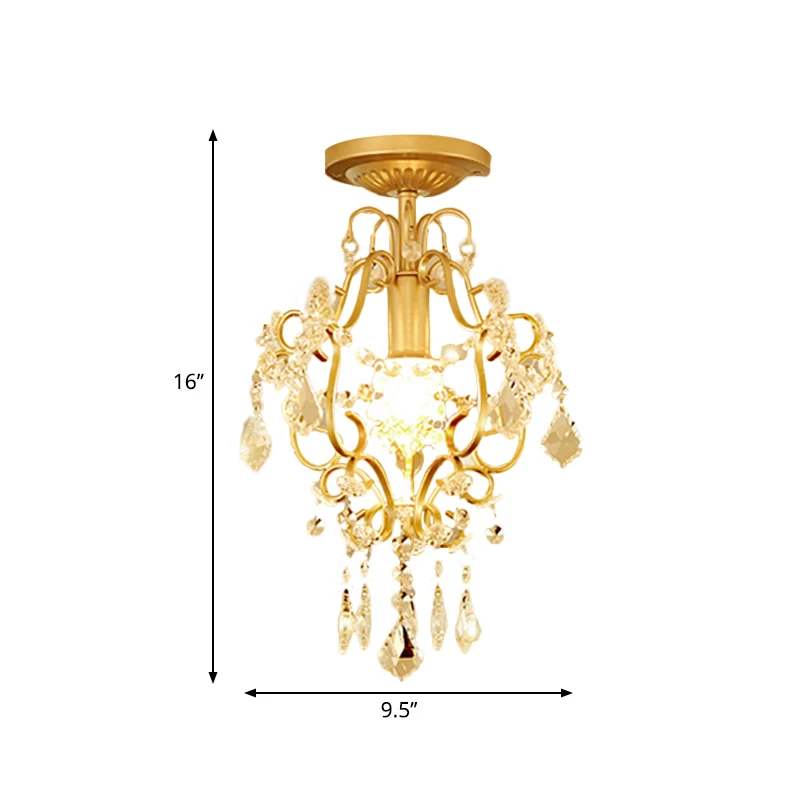 Lampe semi-encastrée à défilement finition dorée, luminaire moderniste à 1 tête en cristal Clearhalo
