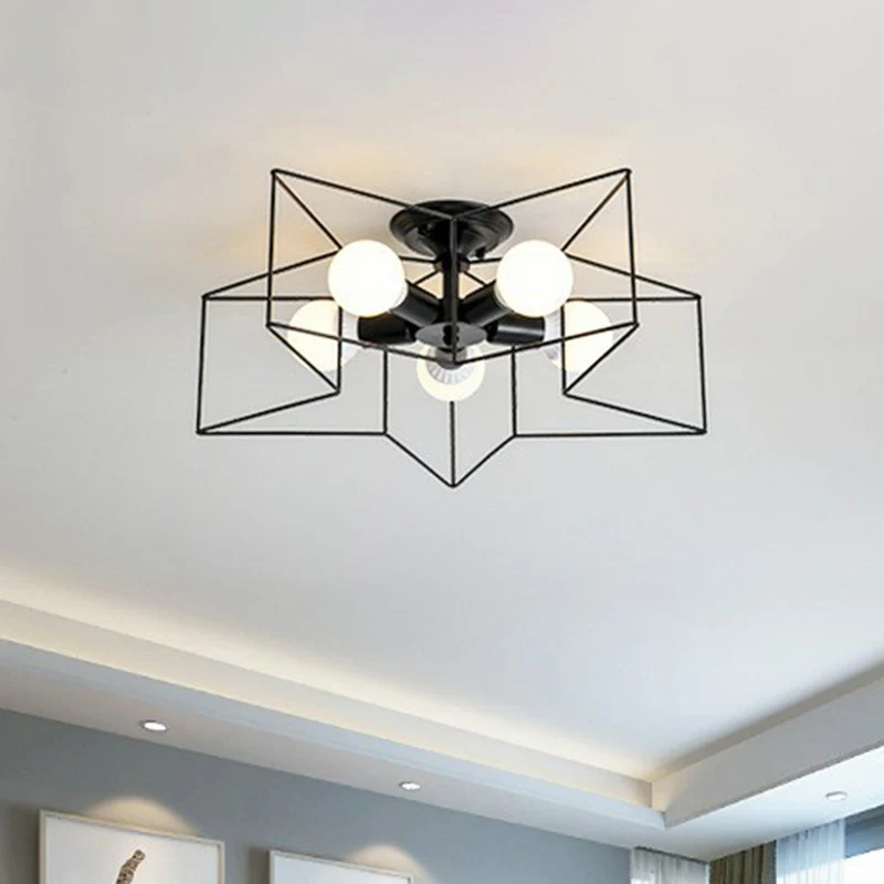 Lampe semi-encastrée en forme de cage pentagramme, 5 ampoules, plafonnier moderne en métal pour chambre à coucher Clearhalo
