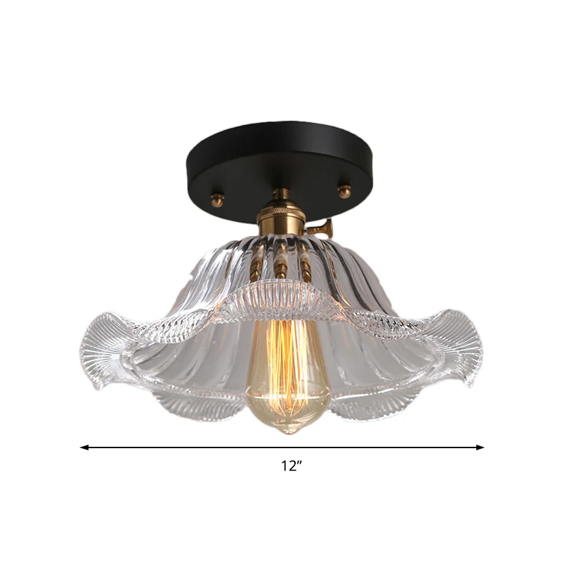 Lampe semi-encastrée rustique en verre nervuré à une lumière rouge/bleu/transparent, 8"/10"/12" de large Clearhalo
