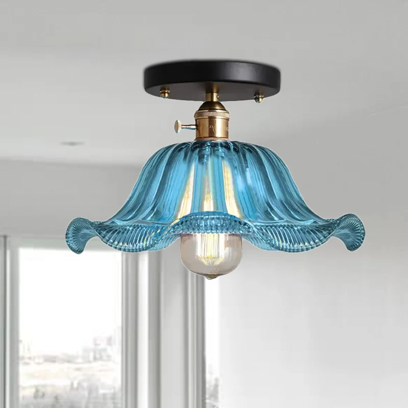 Lampe semi-encastrée rustique en verre nervuré à une lumière rouge/bleu/transparent, 8"/10"/12" de large Clearhalo
