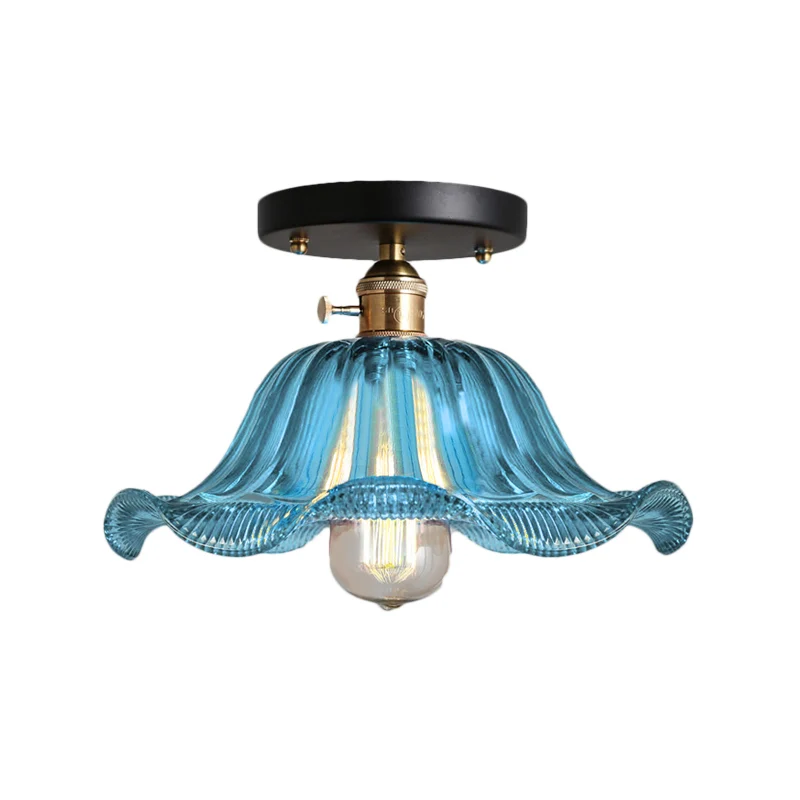 Lampe semi-encastrée rustique en verre nervuré à une lumière rouge/bleu/transparent, 8"/10"/12" de large Clearhalo