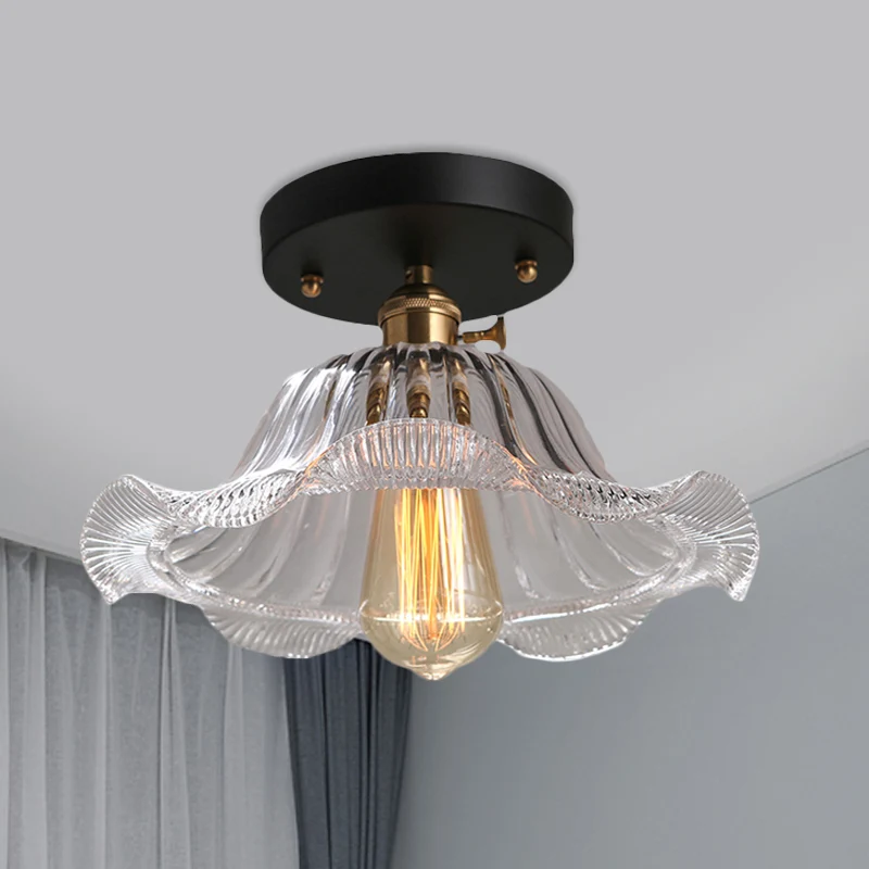 Lampe semi-encastrée rustique en verre nervuré à une lumière rouge/bleu/transparent, 8"/10"/12" de large Clearhalo
