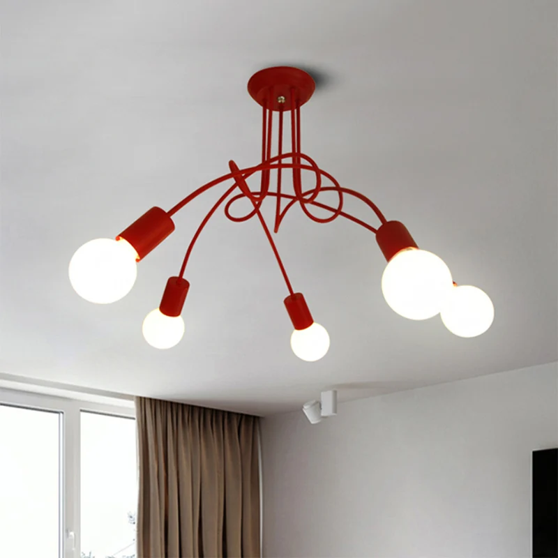 Lampe semi-encastrée torsadée rouge pour loft industriel en métal à 5 lumières pour chambre à coucher Clearhalo
