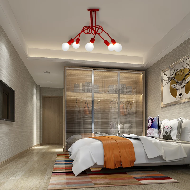 Lampe semi-encastrée torsadée rouge pour loft industriel en métal à 5 lumières pour chambre à coucher Clearhalo
