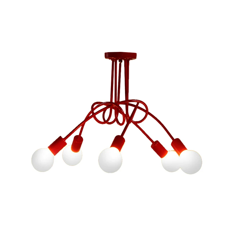 Lampe semi-encastrée torsadée rouge pour loft industriel en métal à 5 lumières pour chambre à coucher Clearhalo