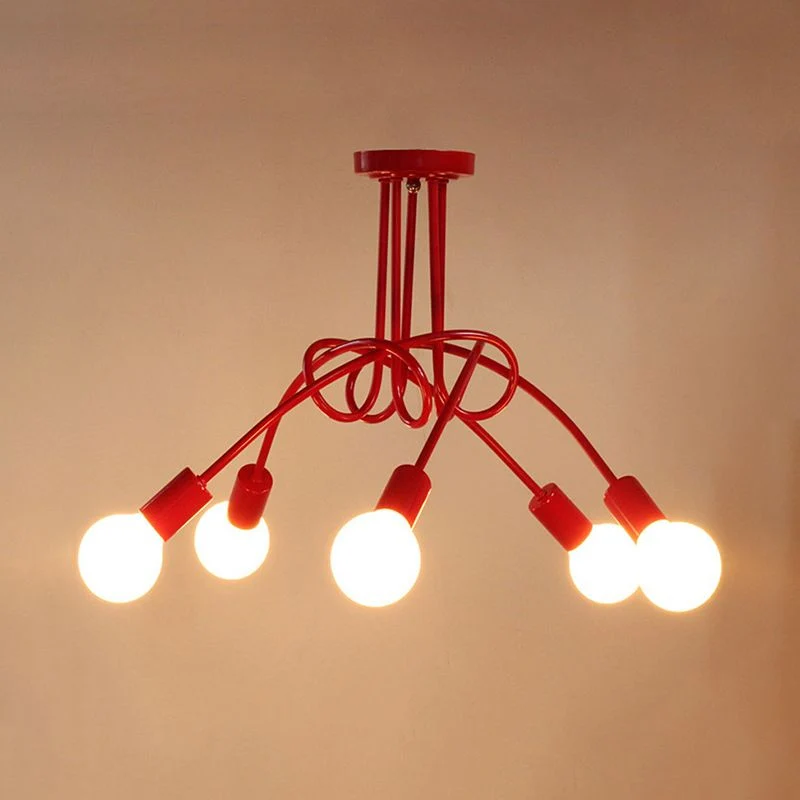 Lampe semi-encastrée torsadée rouge pour loft industriel en métal à 5 lumières pour chambre à coucher Clearhalo