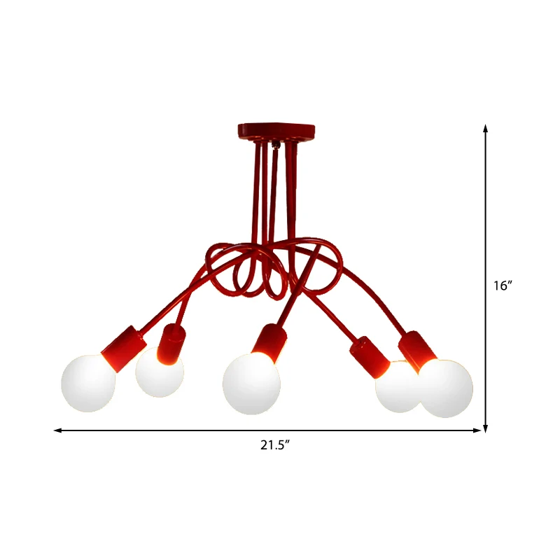 Lampe semi-encastrée torsadée rouge pour loft industriel en métal à 5 lumières pour chambre à coucher Clearhalo