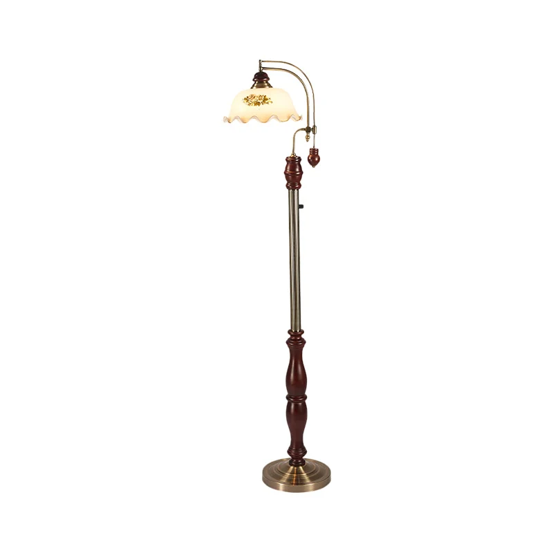 Lampe sur pied à abat-jour floral en verre crème, style traditionnel, 1 ampoule, lampadaire pour chambre d'amis avec base...