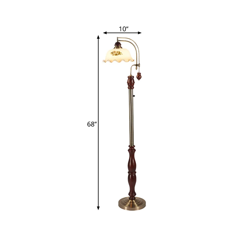 Lampe sur pied à abat-jour floral en verre crème, style traditionnel, 1 ampoule, lampadaire pour chambre d'amis avec base...