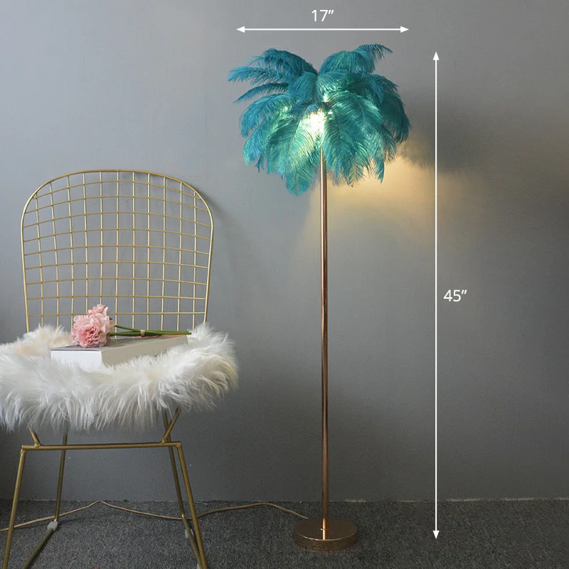 Lampe sur pied nordique à 1 lumière en forme de palmier à plumes pour chambre de filles Clearhalo
